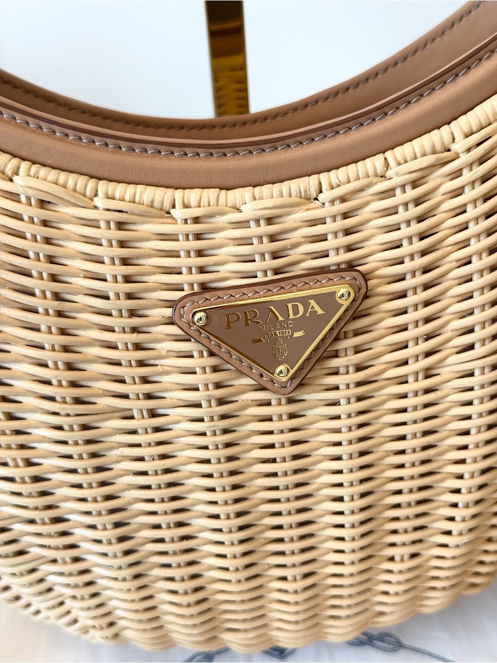 PRADA Wicker and Leather Arqué Top Handle Bag - Picture 7 of 16